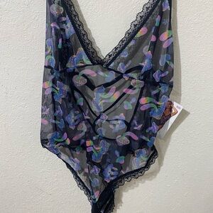 Active USA Multicolor Sheer Lace Bodysuit